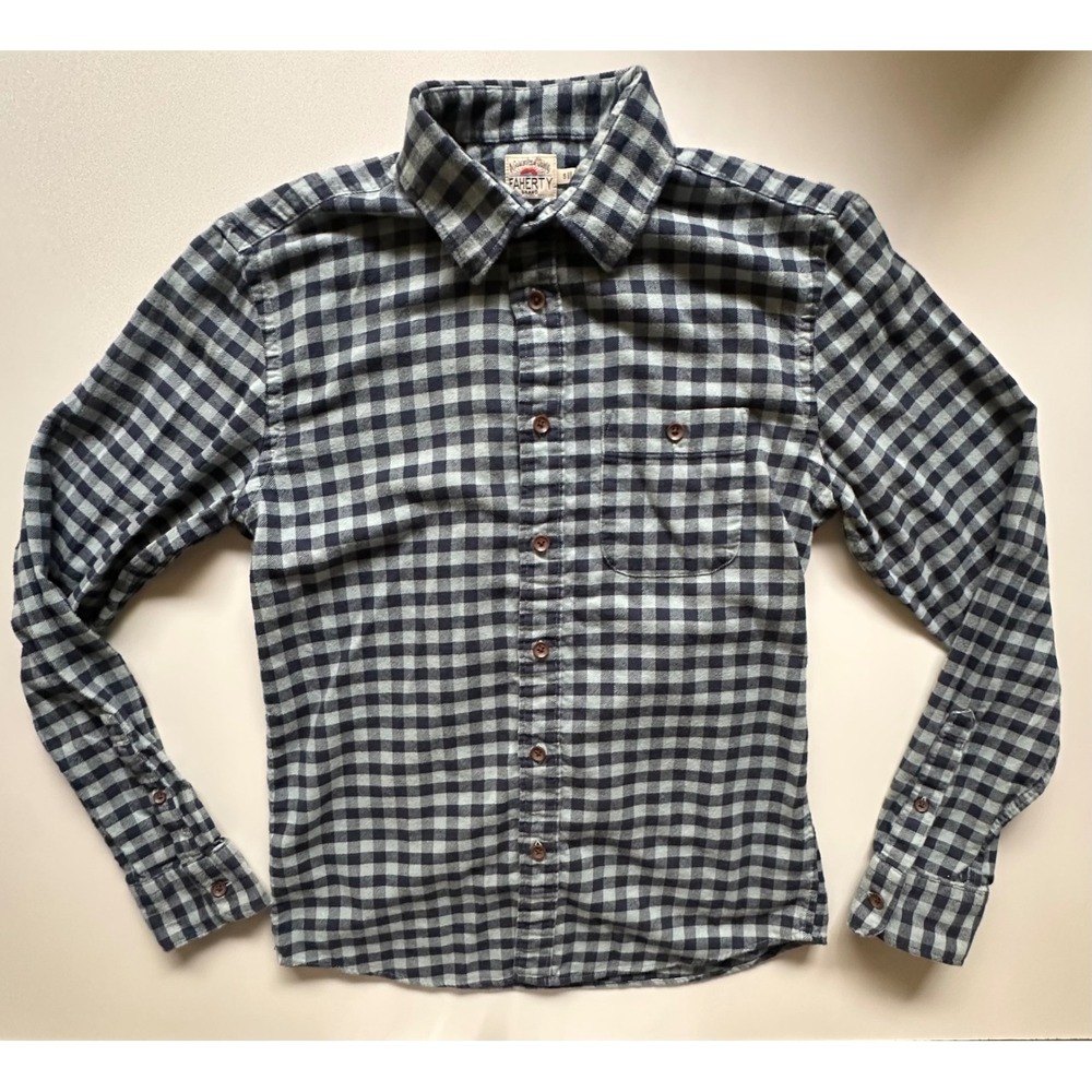 Faherty Brand Men Organic Cotton Flannel Gingham Check Shirt Navy Blue Size S